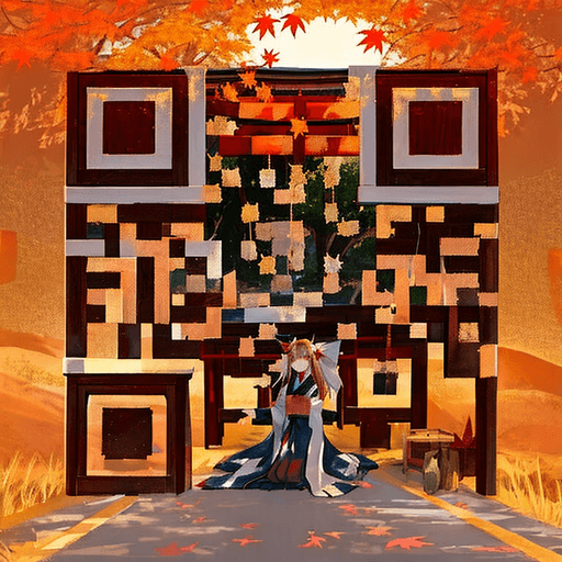 Autumn shrine AI art QR code
