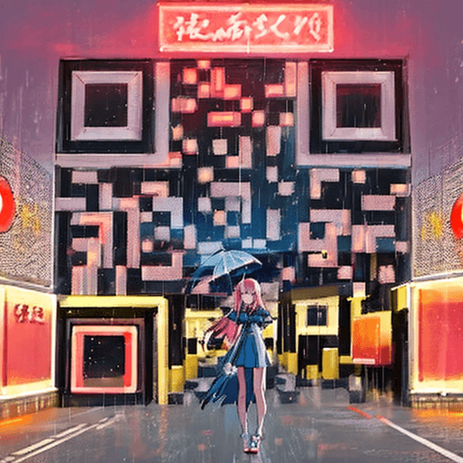 Neon Tokyo street AI art QR code
