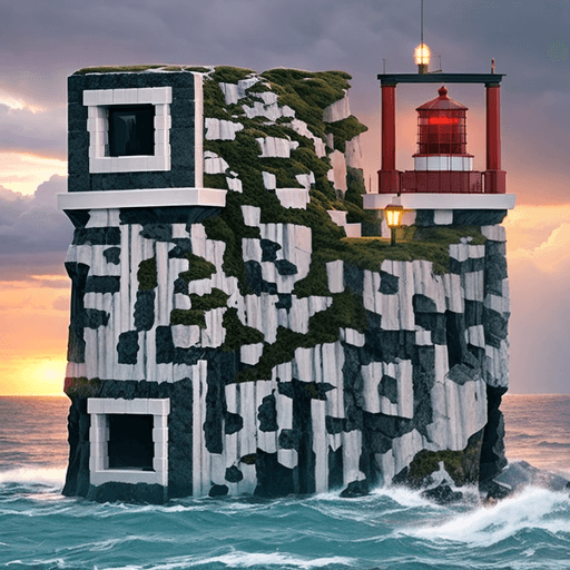 Cliff lighthouse AI art QR code