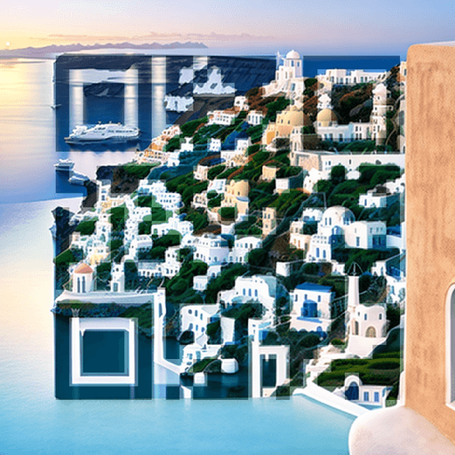 Santorini village AI art QR code