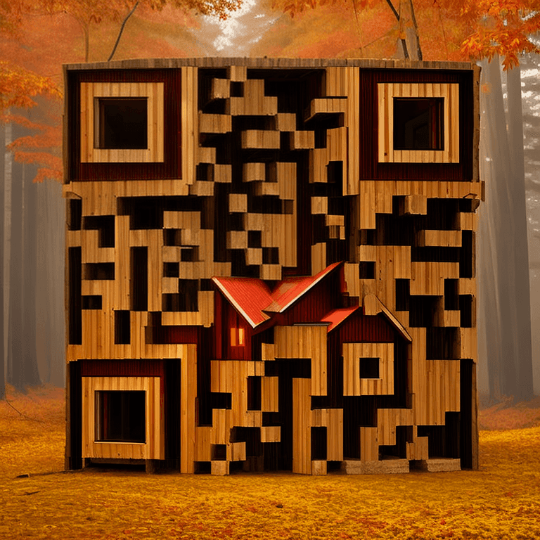 Autumn forest cabin AI art QR code