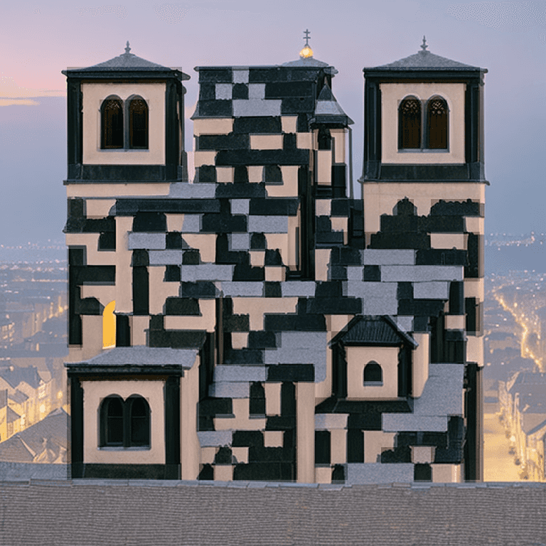 Old-town rooftops AI art QR code