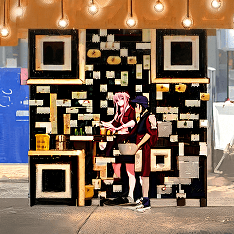 Street food night market AI art QR code