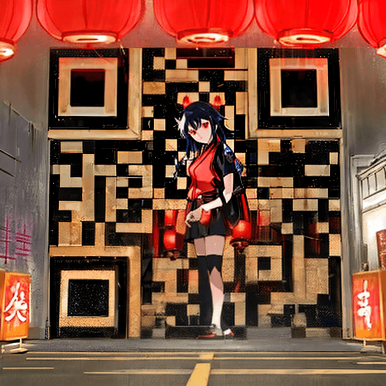 Neon Tokyo backstreet AI art QR code