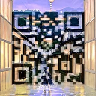 Animated rainy Kyoto AI art QR code